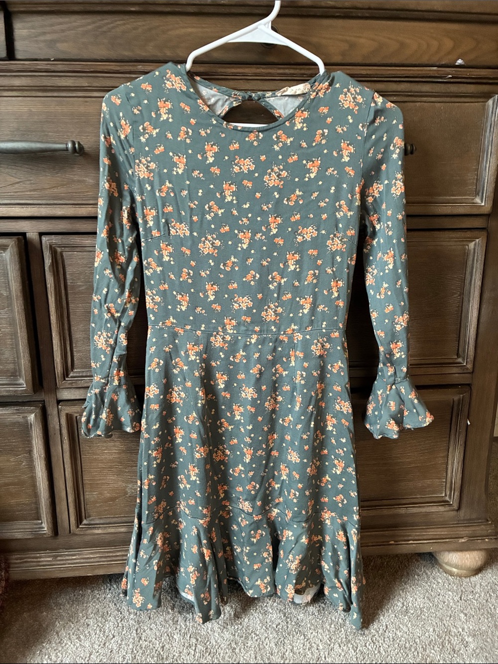 Altar'd State Green Floral Blouse with Orange Accents